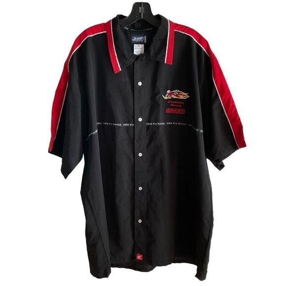 Honda Racing Shirt AMA Pro Racing Collar Button Front Black Red Short Sleeve XL - Picture 1 of 11
